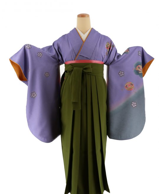 卒業式袴レンタルNo.607[シンプル]紫×グレーグラデ・毬桜